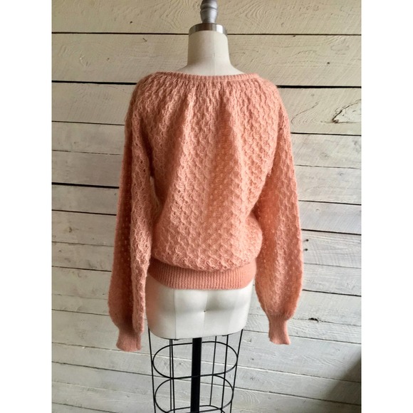 80s  I. Magnin mohair peach sweater lace full sleeves small lightweight dressy - Picture 8 of 8
